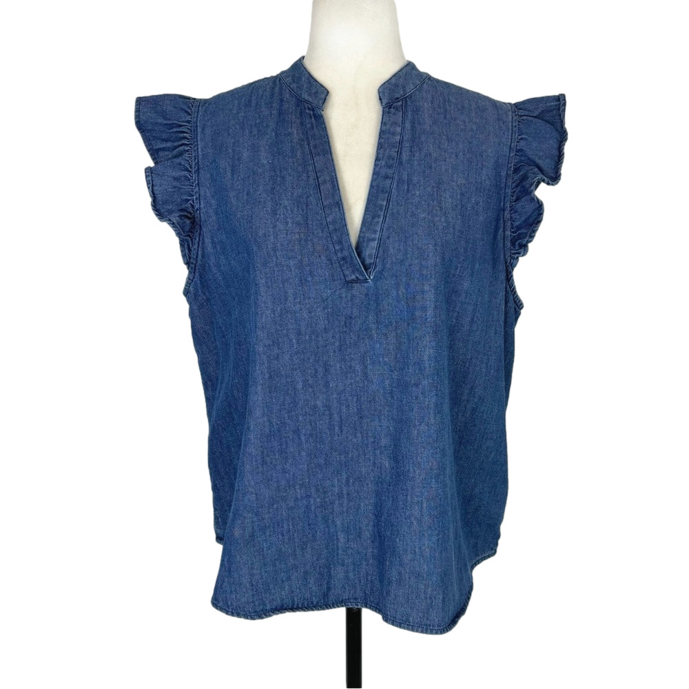 Icone blue denim ruffle top